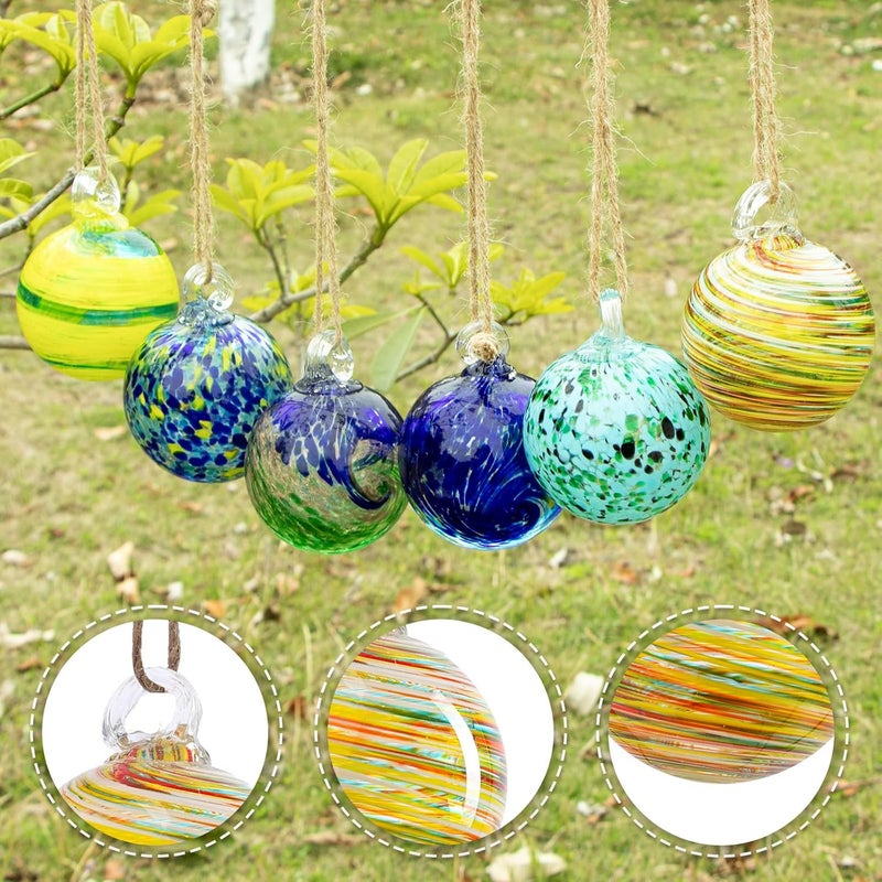 VCUTEKA Hanging Garden Gazing Ball, Hand-Blown Glass Witch Ball for Outdoor Garden Décor, 6pcs 3" Colorful Swirl - Image 5